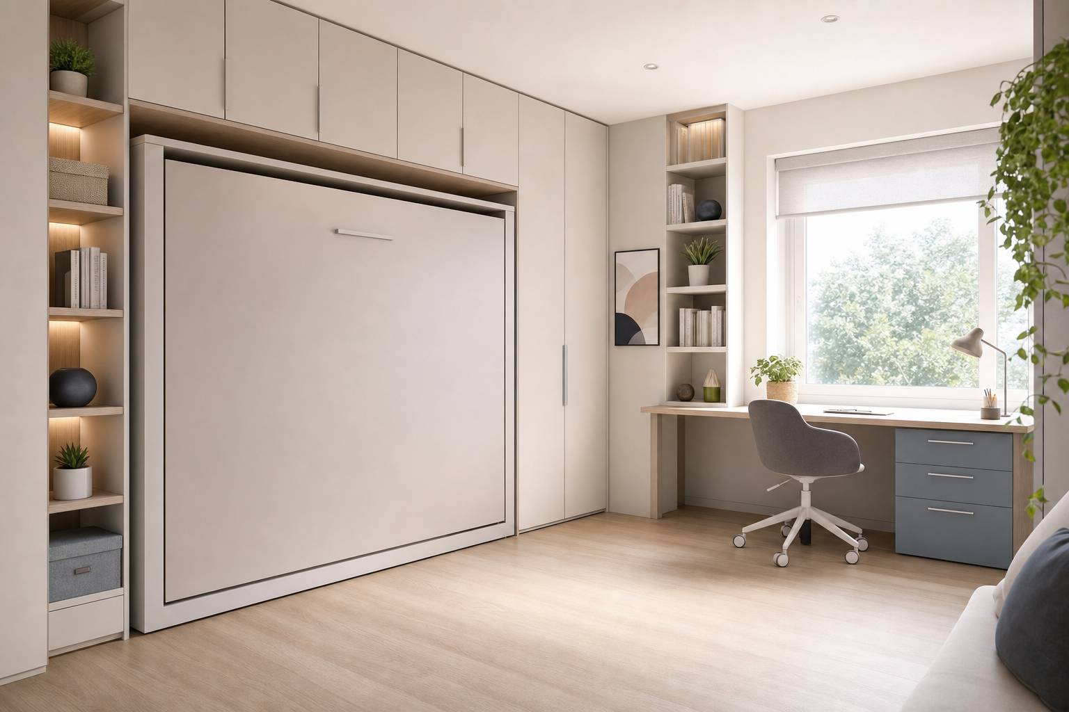 Habitación juvenil con cama abatible y zona de estudio: 7 distribuciones reales para ganar espacio